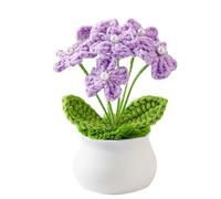Hernin Fleur Crochet, Fleurs Tricotées Peluche Fleurs Tricotées Fleurs Oubliées Fleurs Tricotées à La Main Petites Plantes Pot Faites à Main pour La Maison, Le Bureau (Violet)