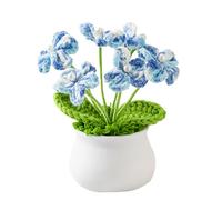 Hernin Fleur Crochet, Fleurs Tricotées Peluche Fleurs Tricotées Fleurs Oubliées Fleurs Tricotées à La Main Petites Plantes Pot Faites à Main pour La Maison, Le Bureau (Bleu dégradé)