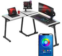 Hero 6.0 RGB | Bureau d'angle en forme de L Bureau de jeu | Éclairage LED synchronisé avec la musique | Montage à droite à gauche 147 x 112 | Blanc