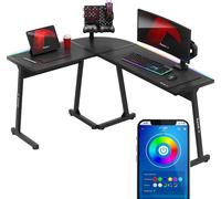 Hero 6.0 RGB | Bureau d'angle en forme de L Bureau de jeu | Éclairage LED synchronisé avec la musique | Montage à droite à gauche 147 x 112 | Noir