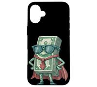 Hero Cash avec Lunettes de Soleil et Cape pour Les Amateurs d'argent Coque pour iPhone 16 Plus
