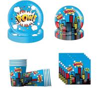 Hero City Super-héros Vaisselle, Superhero Party Tableware, Héros Thème Ensemble de Fournitures de Fête pour Super Héros Vaisselle Thème Anniversaire (Bleu)