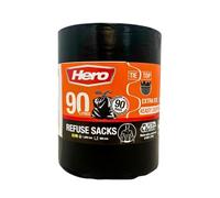 Hero Lot de 90 sacs poubelle noirs extra résistants avec fermeture à nouer 90 l