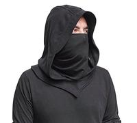 Hero-s Bonnet à Capuche Médiévale avec Voile Coupe-vent - Cagoule Respirante, Masque Facial Anti-gouttes, Manteau à Capuche, Noir