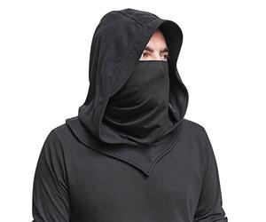 Hero-s Bonnet à Capuche Médiévale avec Voile Coupe-vent - Cagoule Respirante, Masque Facial Anti-gouttes, Manteau à Capuche, Noir