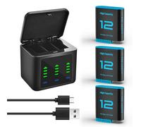 Hero12 Lot de 3 chargeurs de batterie 2580 mAh Batterie de rechange type C LED à trois canaux pour GoPro Hero 12 Hero 11 Hero 10 Hero 9 Noir (chargeur + 3 batteries)