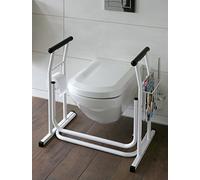 HeRo24 Support de toilettes mobile avec poignée - Barre d'appui pour salle de bain et WC - Aide au relèvement sûre pour les personnes âgées et les soins - Avec chausse-pied (70 cm)