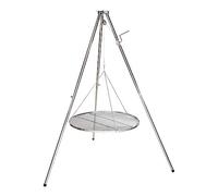 HeRo24 Trépied pivotant en acier inoxydable - Hauteur réglable avec manivelle - Avec chaîne, crochet, émerillon et sac de transport - Armature stable pour jardin, camping et feu de camp (sans rouille)