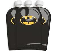 Herobility DC Batman Food Pouch 180ml / 6 Fl Oz - Squeeze Pouches for Baby, Reusable, Sustainable, Leak-Proof Design, Double Zip-Lock, BPA Free - 3 Pack