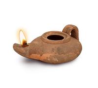Herodian - Réplique de lampe à huile en argile antique classique avec poignée et certificat d'authenticité Hanoukka Judaica/cadeau chrétien - Fait à la main en Terre Sainte