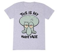 Heroes Inc. Bob L'Éponge My Happy Face Homme T-Shirt Manches Courtes Gris Clair chiné L