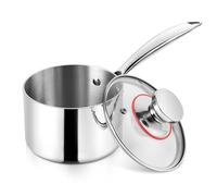 Herogo Casserole à manche 16 cm, en acier inoxydable 18/10, avec couvercle, 1,7 l, casserole à sauce, avec longue poignée, pour cuisine/restaurant, non peinte, passe au lave-vaisselle