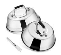 Herogo Lot de 2 cloches à hamburger en acier inoxydable avec poignée en plastique,Pour barbecue, cuisine, steak, fromage, barbecue et teppanyaki,Durable et lavable au lave-vaisselle,17x6 cm (rond)