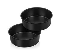 Herogo Lot de 2 moules à gâteau ronds antiadhésifs en acier inoxydable de 5 cm pour brownie, lasagnes, tarte, sain et non toxique, durable et facile à nettoyer (16,2 cm, noir)