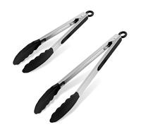 Herogo Lot de 2 pinces de cuisine, 35 cm et 27 cm, en acier inoxydable, en silicone, avec pointe antiadhésive, pince à barbecue avec clip de verrouillage, facile à saisir et à nettoyer, passe au