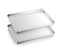 Herogo Lot de 2 plaques de cuisson en acier inoxydable 40x30x2.5 cm Grande plaque de cuisson à bord saines et non toxiques, antirouille et finition miroir, facile à nettoyer et passe au lave-vaisselle