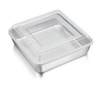 Herogo Moule à gâteau, en acier inoxydable, profond, avec couvercle, plaque de cuisson carrée, plaque de cuisson, lasagna, finition miroir et passe au lave-vaisselle (21x5 cm)