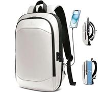 HEROIC KNIGHT Sac à Dos Ordinateur Portable 17 Pouces Léger et Extensible | Antivol Imperméable Fonctionnel pour Homme Elegant pour Loisirs Affaire Scolaire avec Port USB 27L (Blanc)