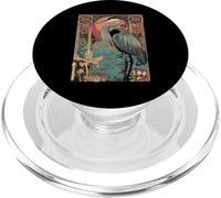 Héron avec Coucher de Soleil et Oiseau Grue Art Nouveau Floral PopSockets PopGrip pour MagSafe