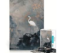 Héron Blanc dans Un Paysage Brumeux Puzzle de 1000 pièces Jeu de Concentration mentale Conception sans Espace Défi cérébral interactif pour la Maison (50x75cm)