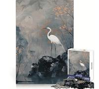 Héron Blanc dans Un Paysage Brumeux Puzzle de 1000 pièces Pensée Claire Distraction Douce Bords précis Cadeau significatif (50x75cm)