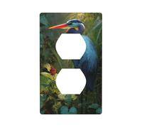Héron bleu dans la forêt tropicale Couvercle d'interrupteur décoratif 1 gang Plaque murale pour cuisine salle de bain Taille 7 x 11,4 cm