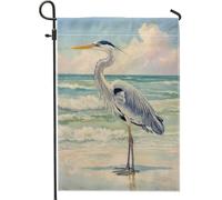 Héron Côtier Bleu Et Blanc Rivage Drapeaux Décoratif Garden Flag Résistant Aux Intempéries Drapeau De Jardin Pour Pelouse Extérieur Intérieur 30X45Cm