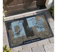 Heron - Paillasson moderne en forme de crabe et d'algues côtières bleu d'été antidérapant sous le paillasson pour entrée, porche, salle de bain, bureau, 73,6 x 43,2 cm
