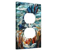 Heron Plaque de couverture d'interrupteur en mosaïque pour interrupteur Motif héron bleu aquatique pour décoration d'intérieur, plaques murales décoratives, prise duplex simple de taille standard