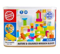 HEROS - Blocs de construction en bois colorés 100 % certifié FSC® - 60 pièces - Dès 1 ans