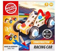 HEROS Constructor - Voiture de course à construire - En bois 100 % certifié FSC® - 50 pièces - Dès 3 ans