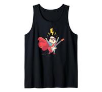 Héros de Dessin animé Heureux avec Cape et Costume de Guitare Débardeur