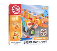Heros - HE0008- Constructor Avion BiPlan 90 pièces - Set de Construction Bois - Développe Motricité et Créativité - 4 Ans et +