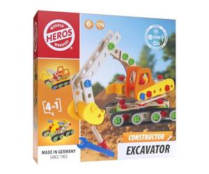 Heros HE0011 - Constructor Chargeuse sur Roues 140 pcs - Jeu de Construction en Bois FSC® - 6 Modèles à Construire - Jouet Créatif Enfant 5+