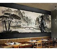 Héros noir et blanc Samurai Mountain Lake View Restaurant japonais 3D Poster Photos Murs Art Chambre Papier Peint 3D Salle de séjour Chambre à coucher Salle de séjour Mural murale enfant-150cm×105cm