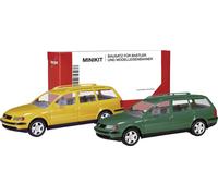 Herpa 012249-007 H0 Modèle réduit de voiture particulière Volkswagen Passat Variant B5, jaune miel et vert mousse