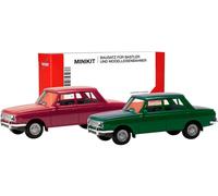 Herpa 013918-002 H0 Modèle réduit de voiture particulière Wartburg 353 '66, rouge carmin et vert atlantique