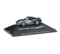 Herpa 101981 Porsche 911 Turbo Bleu Voiture 2016 Échelle 1:87 Avec Teca H0