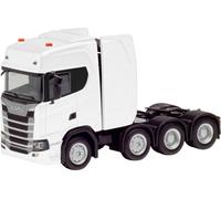 Herpa 308601-004 H0 Modèle réduit de camion Scania Train de charges lourdes CS20 à toit surélevé, 4 essieux (8x4), blanc