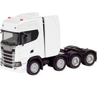 Herpa 308601-004 H0 Modèle réduit de camion Scania Train de charges lourdes CS20 à toit surélevé, 4 essieux (8x4), blanc