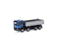 herpa Camion Miniature Man TGS NN Benne de Chantier 4 essieux, Bleu/Argent, à l’échelle 1:87, Objet de Collection, fabriqué en Allemagne, Plastique