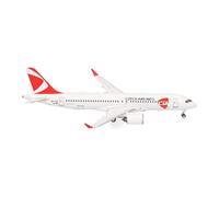 Herpa Avion Miniature CSA Czech Airlines Airbus A220-300, Miniature à l’échelle 1:400, Objet de Collection, modèle d’Avion avec Socle, métal