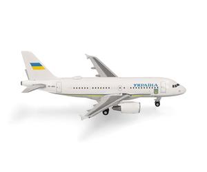 Herpa Avion Miniature Gouvernement Ukrainien Airbus A319 ACJ, Miniature à l’échelle 1:500, Objet de Collection, modèle d’Avion sans Socle, métal