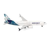 herpa Avion Miniature Westjet Boeing 737 Max 8 - C-GRAG, Miniature à l'échelle 1:500, pièce de Collection, modèle sans Support, métal