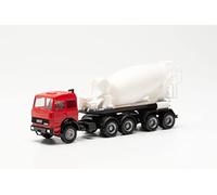 herpa Basic Maquette Camion Iveco Unic Semi-remorque malaxeur à béton, Rouge/Blanc, échelle 1/87, Model Allemand, modèle d’entrée de Gamme, Figurine Plastique