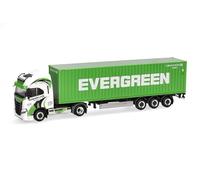 Herpa Camion Miniature Iveco S-Way LNG 40ft Semi-remorque conteneur “Rapstrucks/Evergreen”, Miniature à l’échelle 1:87, Objet de Collection, fabriqué en Allemagne, Plastique