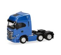 herpa Camion Miniature Iveco S-Way Tracteur 3 essieux (6x2), Bleu trafic, Miniature à l’échelle 1:87, Objet de Collection, Made in Germany, Plastique