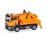 Herpa Camion Miniature Man TGS NN Camion à Bras Amovible AK12, Orange Municipal, Miniature à l’échelle 1:87, Objet de Collection, fabriqué en Allemagne, Plastique