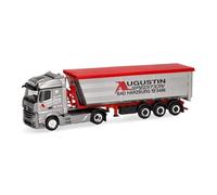 Herpa Camion Miniature Mercedes-Benz Actros Streamspace Semi-remorque Benne Acier Augustin Spedition, Miniature à l’échelle 1:87, Objet de Collection, fabriqué en Allemagne, Plastique