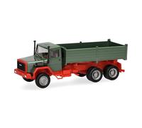 Herpa Camion Miniature Mercedes/Iveco Capot Long Camion-Benne 3 essieux, Vert, Miniature à l’échelle 1:87, Objet de Collection, fabriqué en Allemagne, Plastique